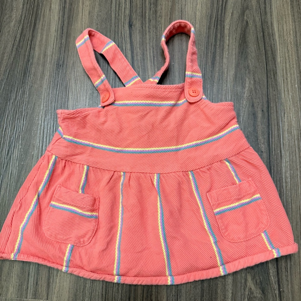 Tea Collection Girl Button Front Tank Top Striped Pockets Sunset Pink Size 5